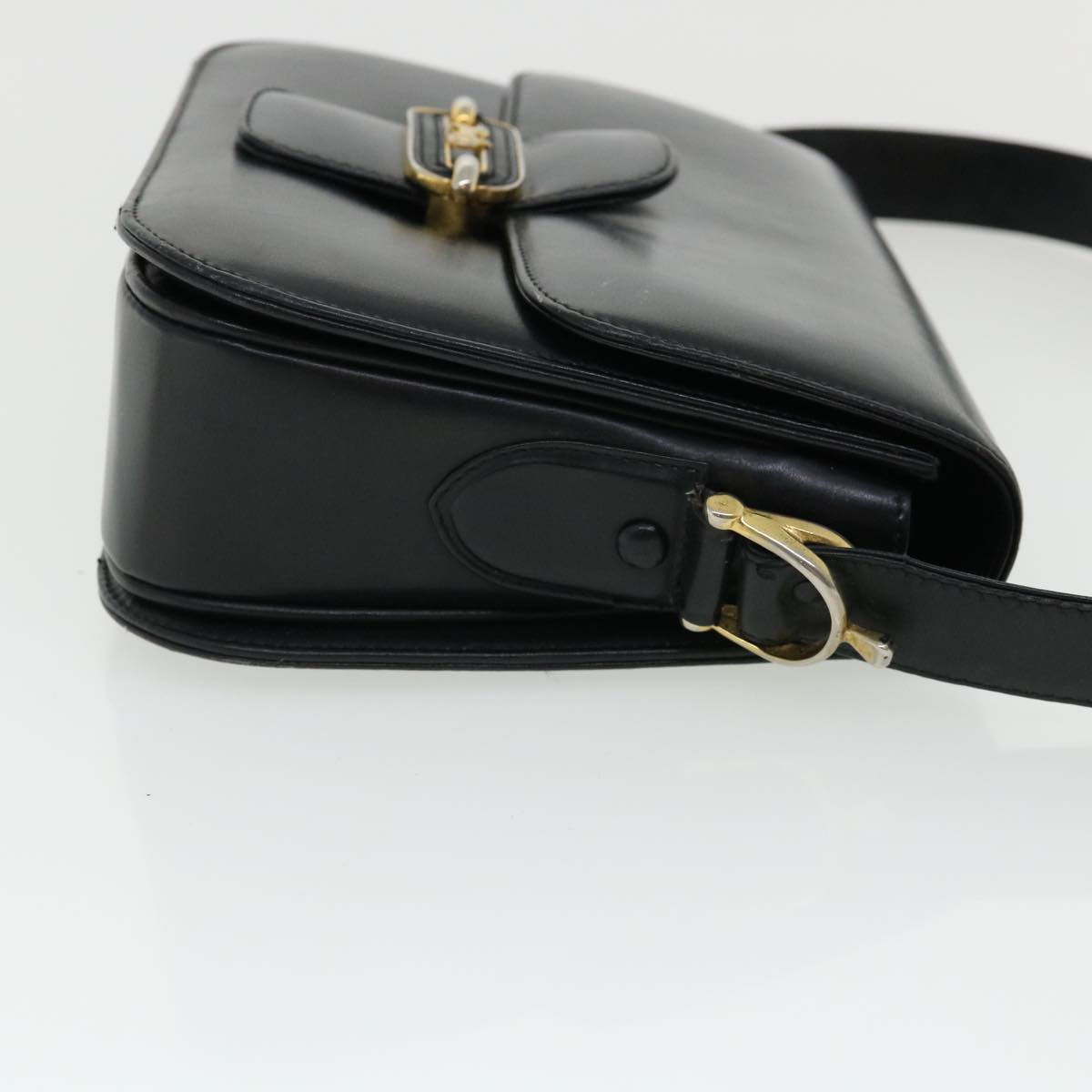 CELINE Shoulder Bag Leather Black Auth rd3515