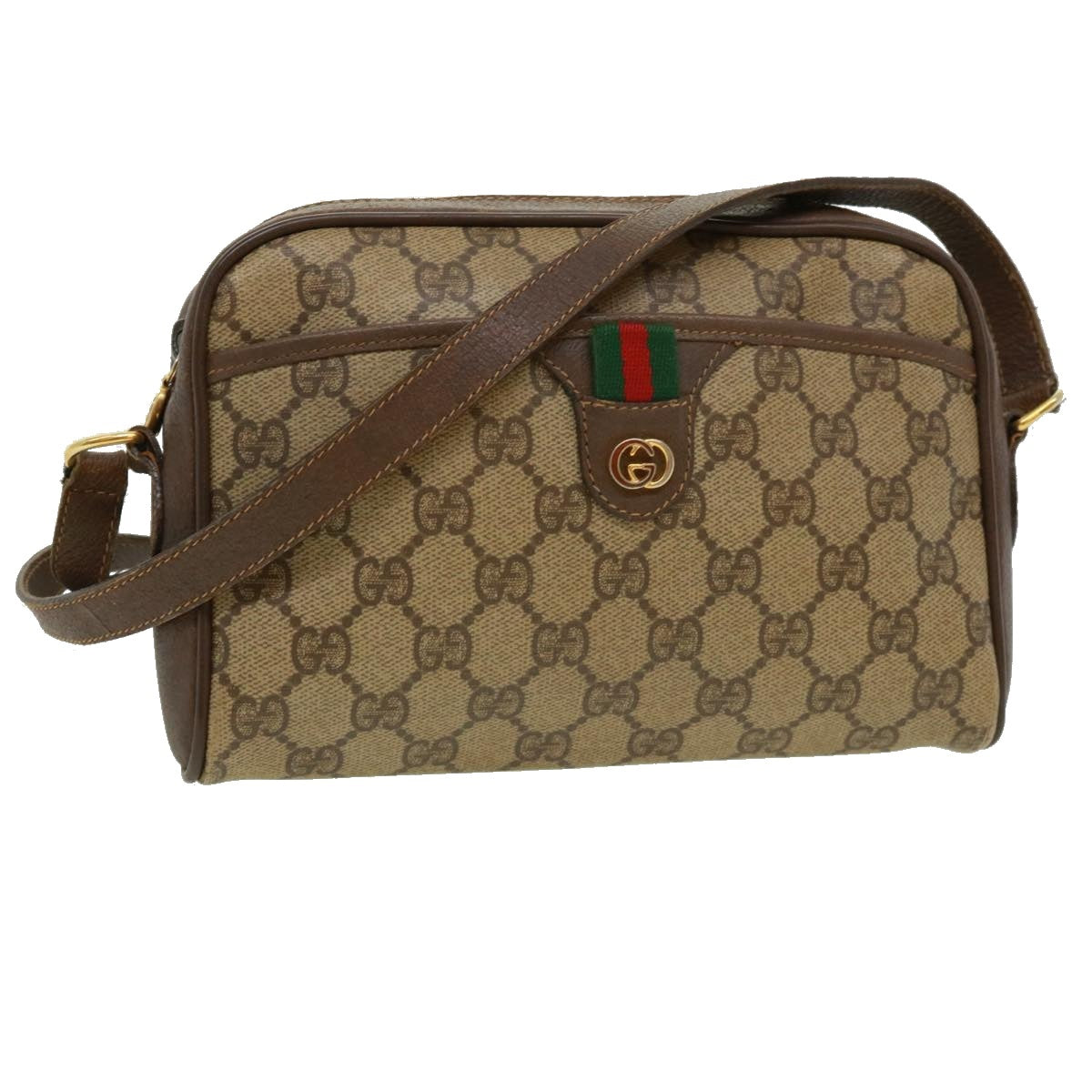 GUCCI GG Canvas Web Sherry Line Shoulder Bag Beige Red Green Auth rd3519
