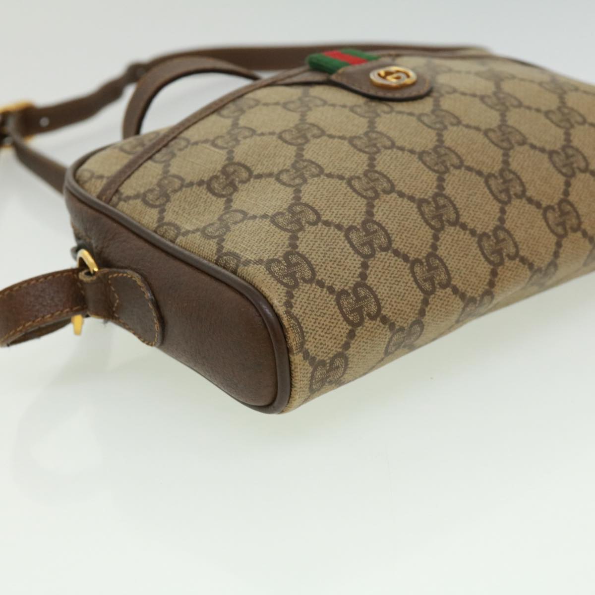 GUCCI GG Canvas Web Sherry Line Shoulder Bag Beige Red Green Auth rd3519