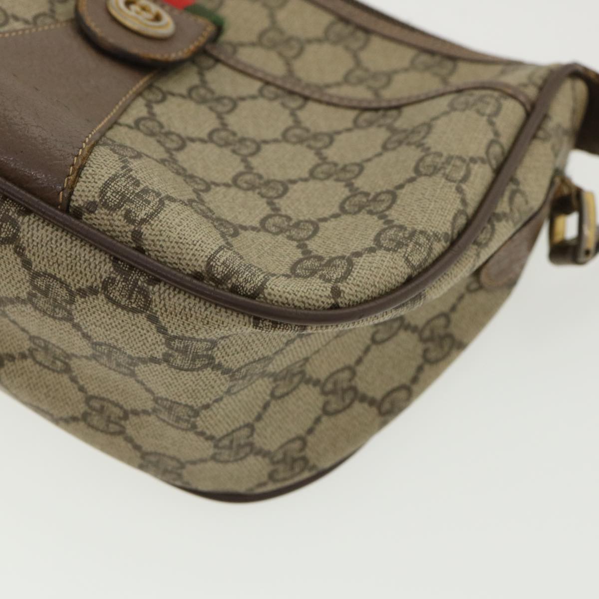 GUCCI Web Sherry Line GG Canvas Shoulder Bag PVC Leather Beige Green Auth rd3958