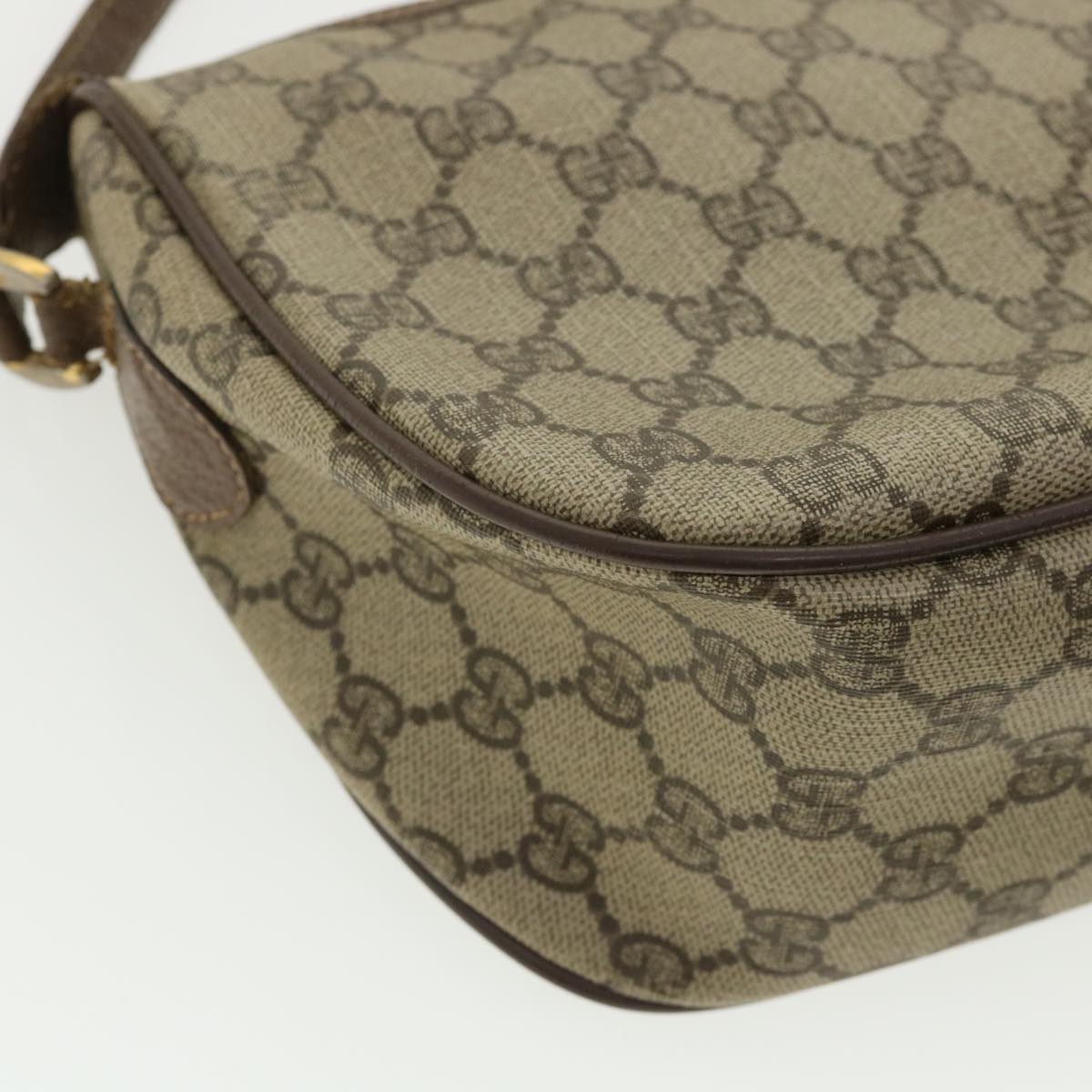 GUCCI Web Sherry Line GG Canvas Shoulder Bag PVC Leather Beige Green Auth rd3958