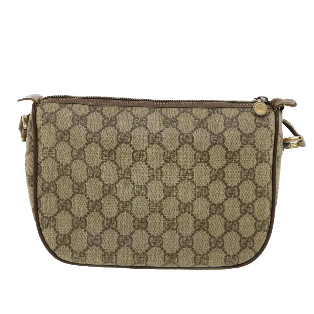 GUCCI Web Sherry Line GG Canvas Shoulder Bag PVC Leather Beige Green Auth rd3958