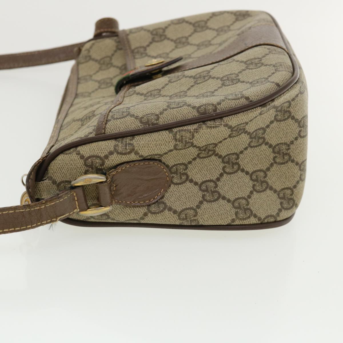 GUCCI Web Sherry Line GG Canvas Shoulder Bag PVC Leather Beige Green Auth rd3958