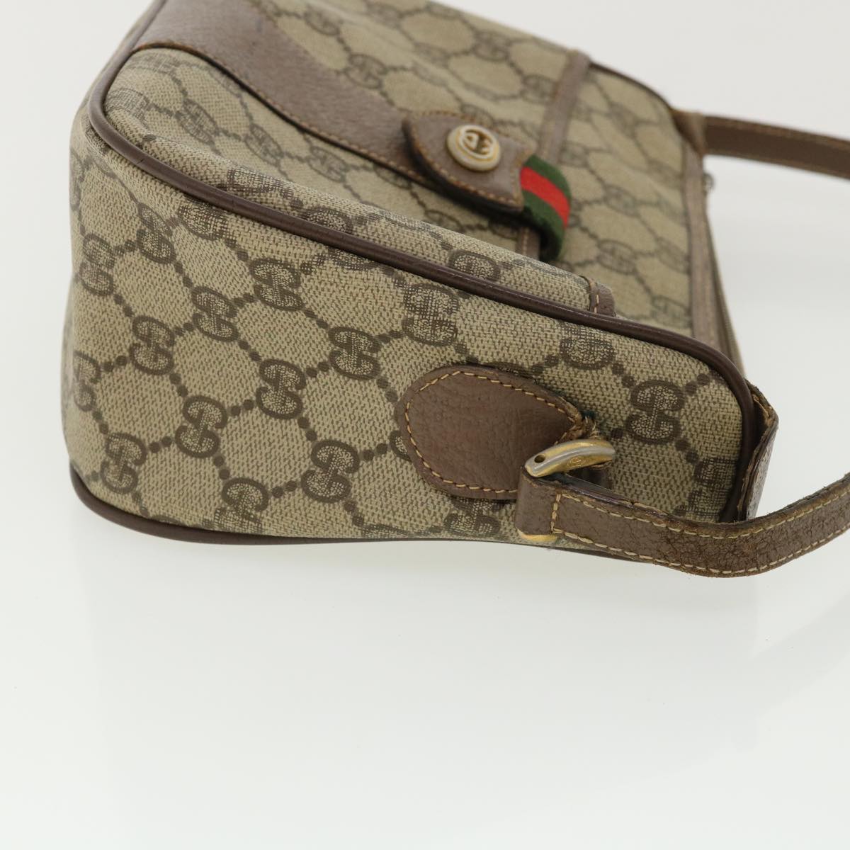 GUCCI Web Sherry Line GG Canvas Shoulder Bag PVC Leather Beige Green Auth rd3958