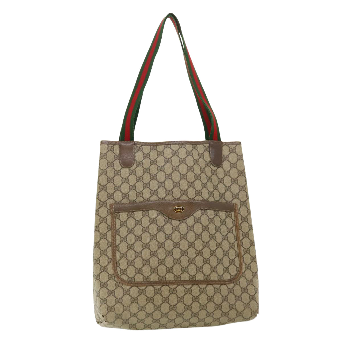 GUCCI Web Sherry Line GG Canvas Tote Bag PVC Leather Beige Green Red Auth rd3959