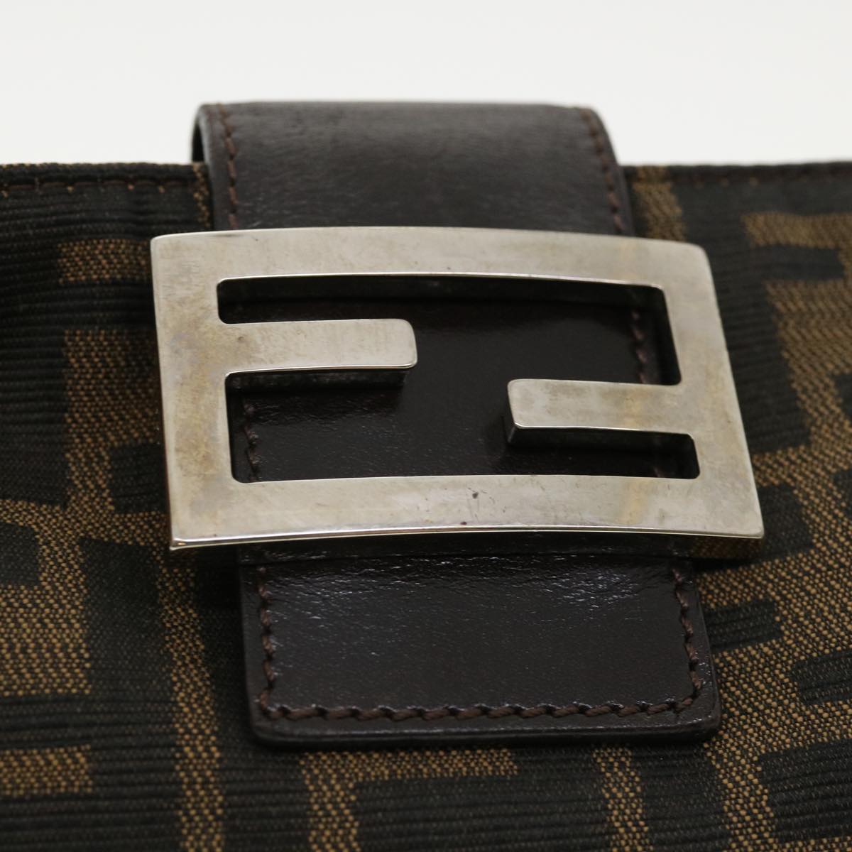 FENDI Zucca Canvas Shoulder Bag Brown Black Auth rd4161