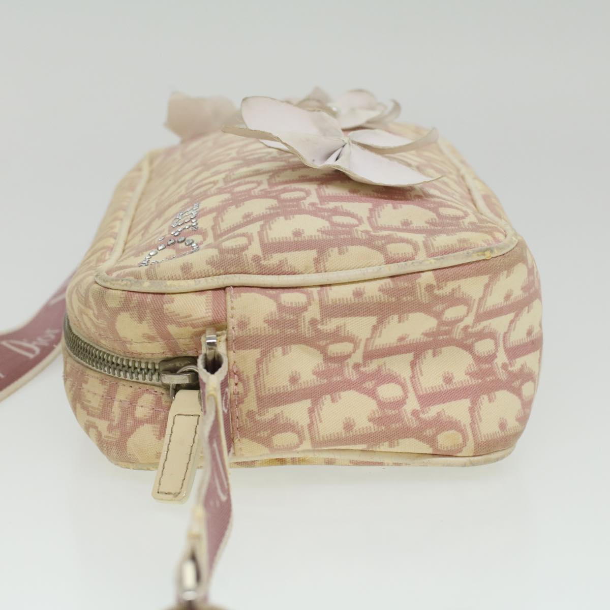 Christian Dior Trotter Canvas Flower Shoulder Bag Pink Auth rd4249