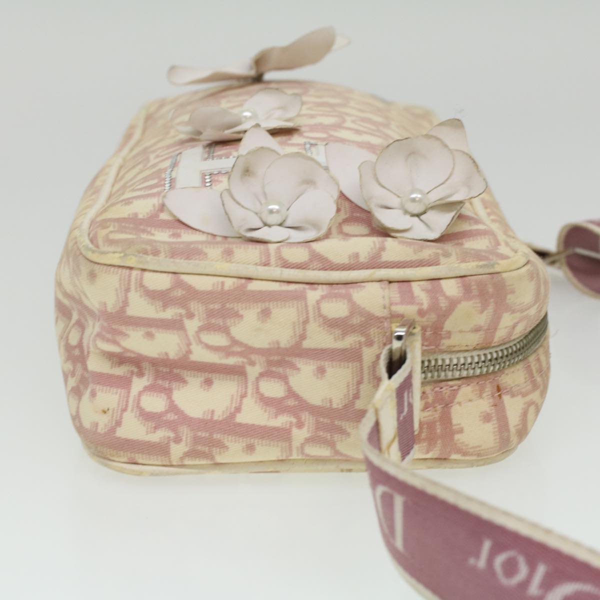 Christian Dior Trotter Canvas Flower Shoulder Bag Pink Auth rd4249