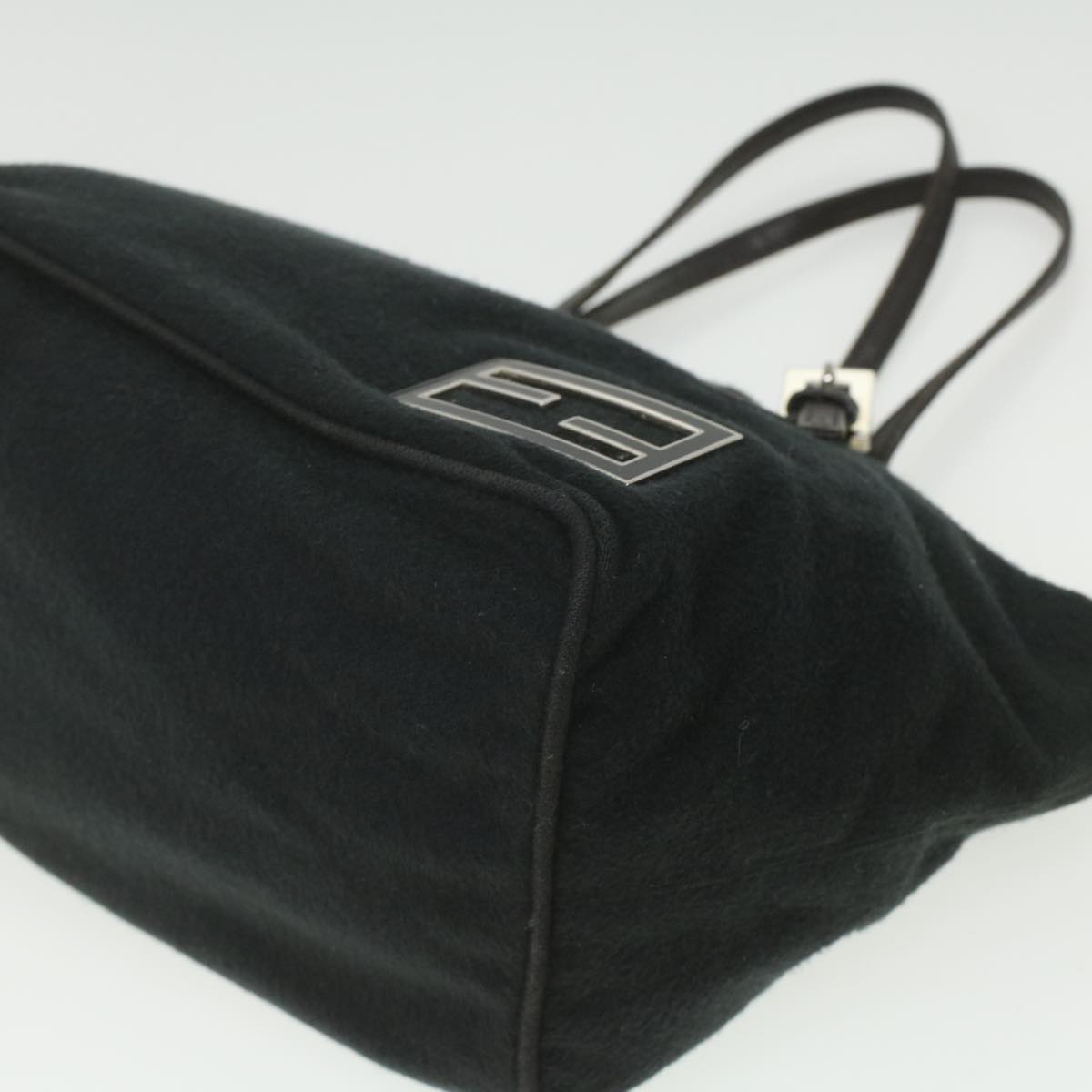 FENDI Hand Bag Wool Black Auth rd4314