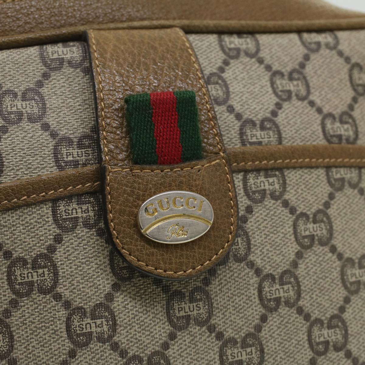 GUCCI GG PIus Canvas WebSherry Line Shoulder Bag Beige Red Green Auth rd4329