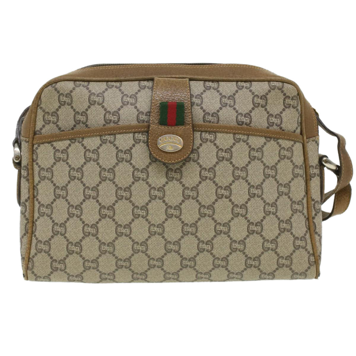 GUCCI GG PIus Canvas WebSherry Line Shoulder Bag Beige Red Green Auth rd4329