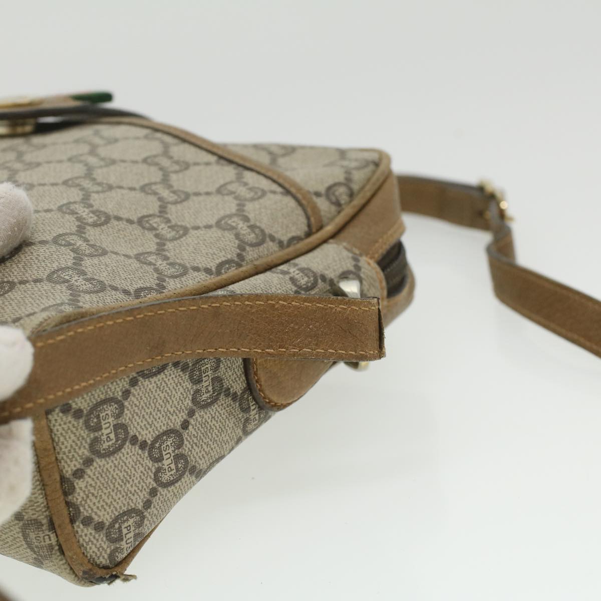 GUCCI GG PIus Canvas WebSherry Line Shoulder Bag Beige Red Green Auth rd4329