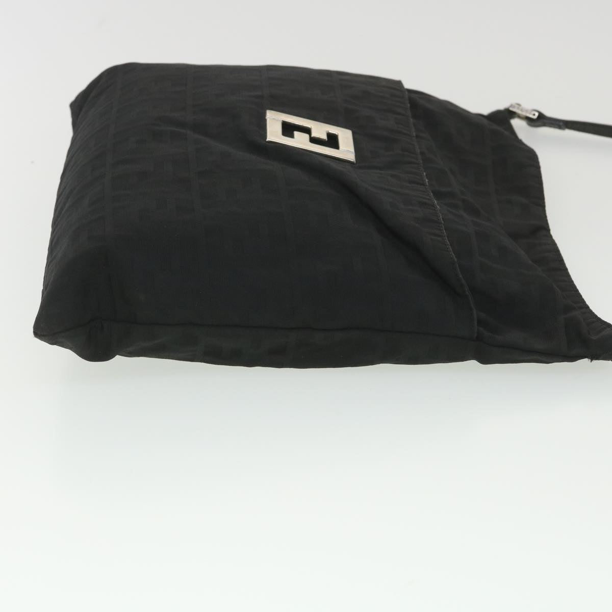FENDI Zucca Canvas Shoulder Bag Nylon Black Auth rd4345