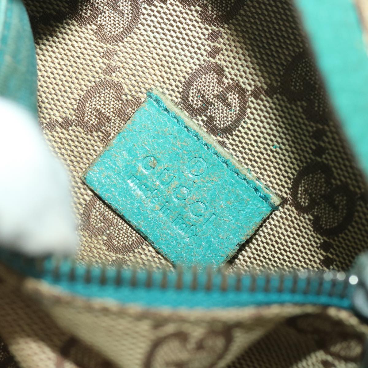 GUCCI Sherry Line GG Canvas Waist Bag Beige Turquoise Blue 28566 Auth rd4355