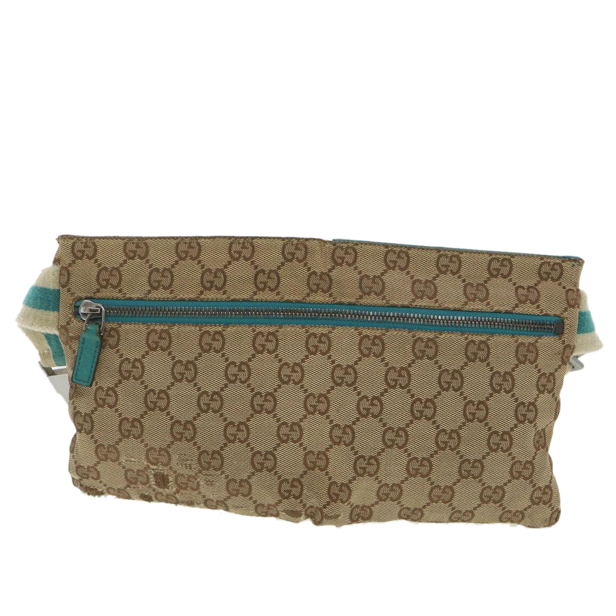 GUCCI Sherry Line GG Canvas Waist Bag Beige Turquoise Blue 28566 Auth rd4355 - 0