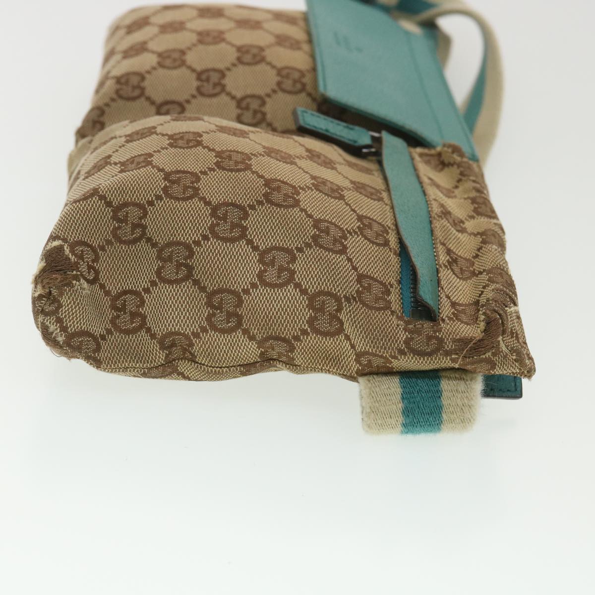GUCCI Sherry Line GG Canvas Waist Bag Beige Turquoise Blue 28566 Auth rd4355