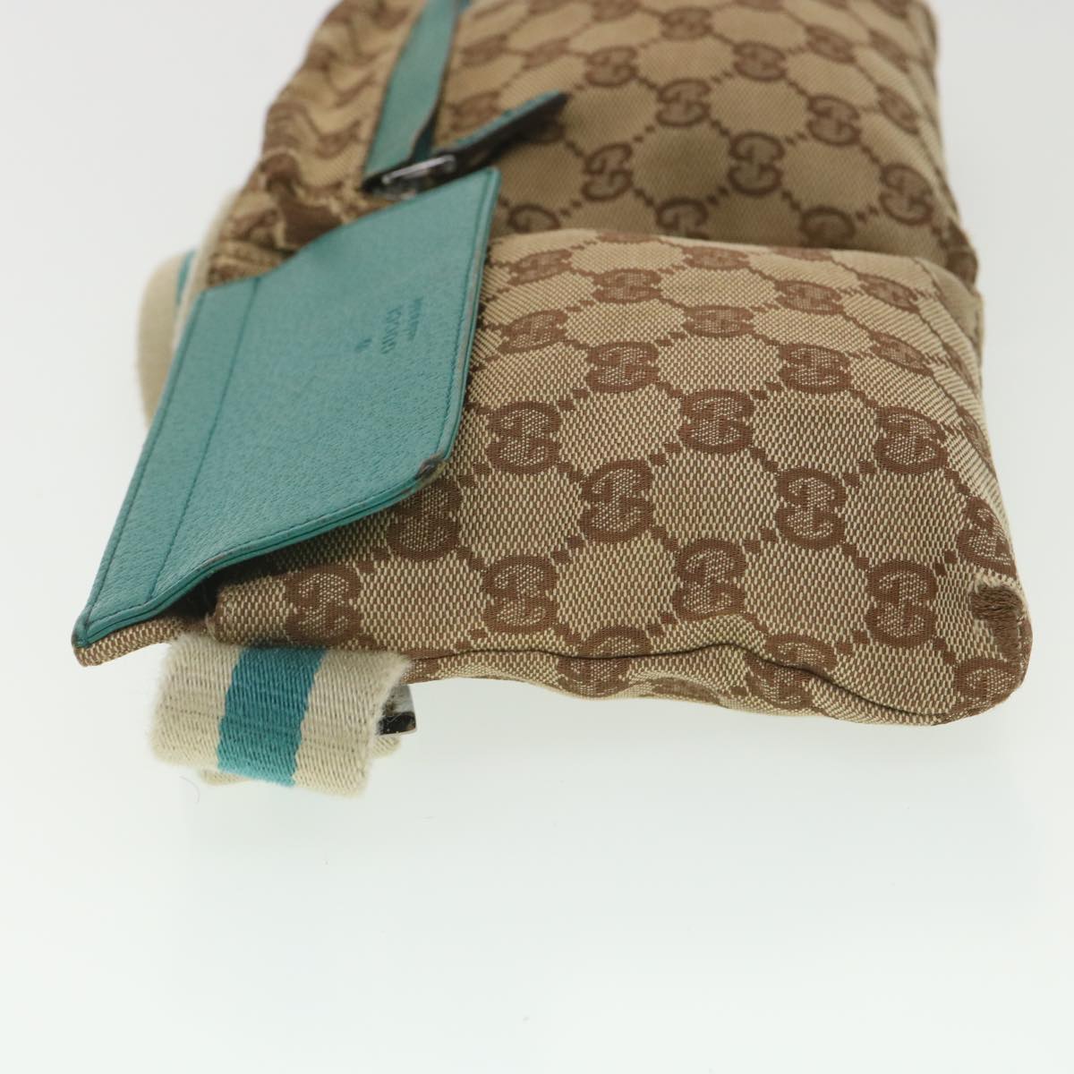 GUCCI Sherry Line GG Canvas Waist Bag Beige Turquoise Blue 28566 Auth rd4355