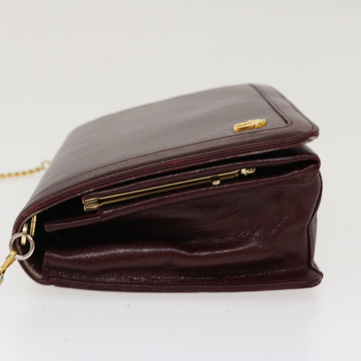 Christian Dior Chain Shoulder Bag Leather Wine Red Auth rd4367