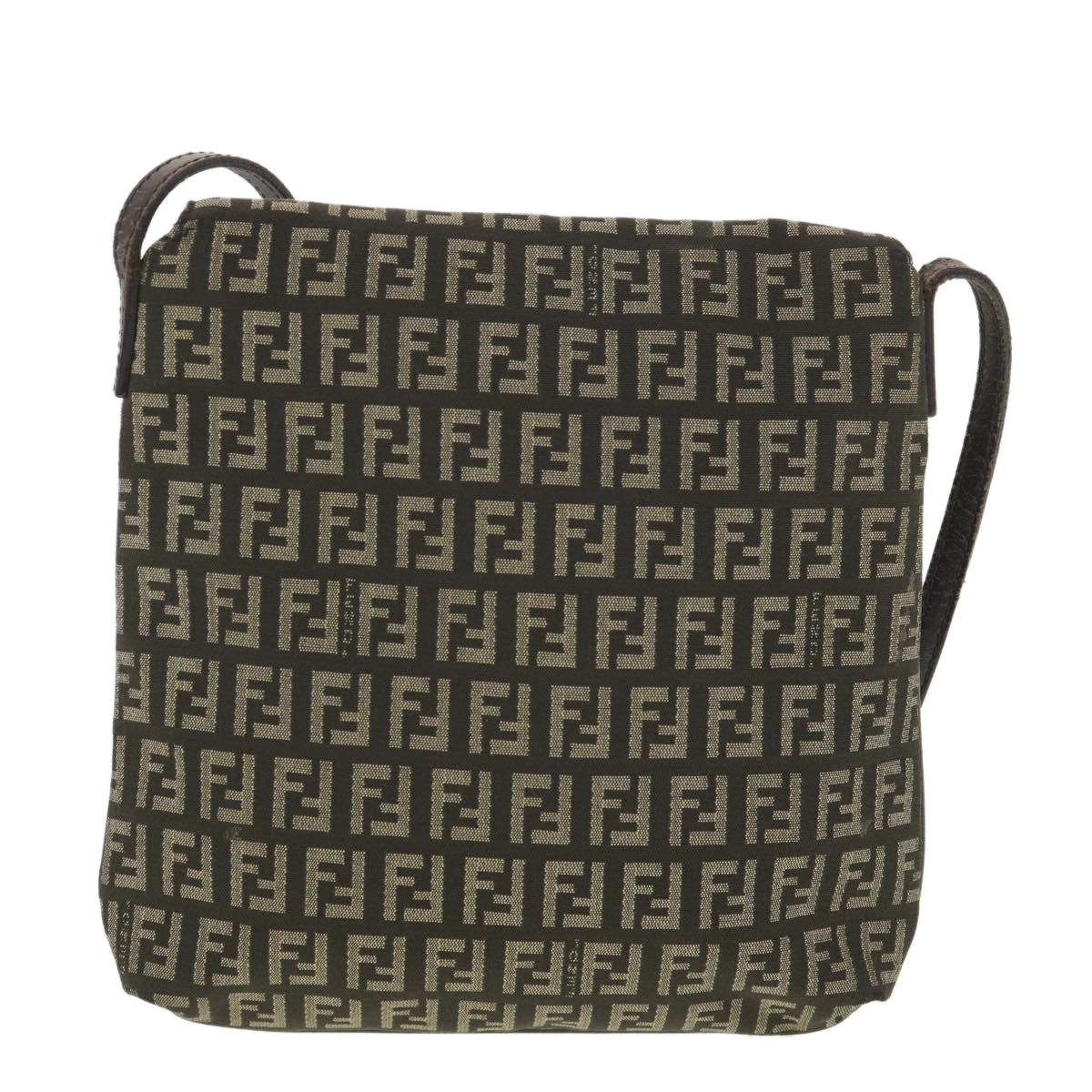 FENDI Zucchino Canvas Shoulder Bag Brown Beige Auth rd4369 - 0