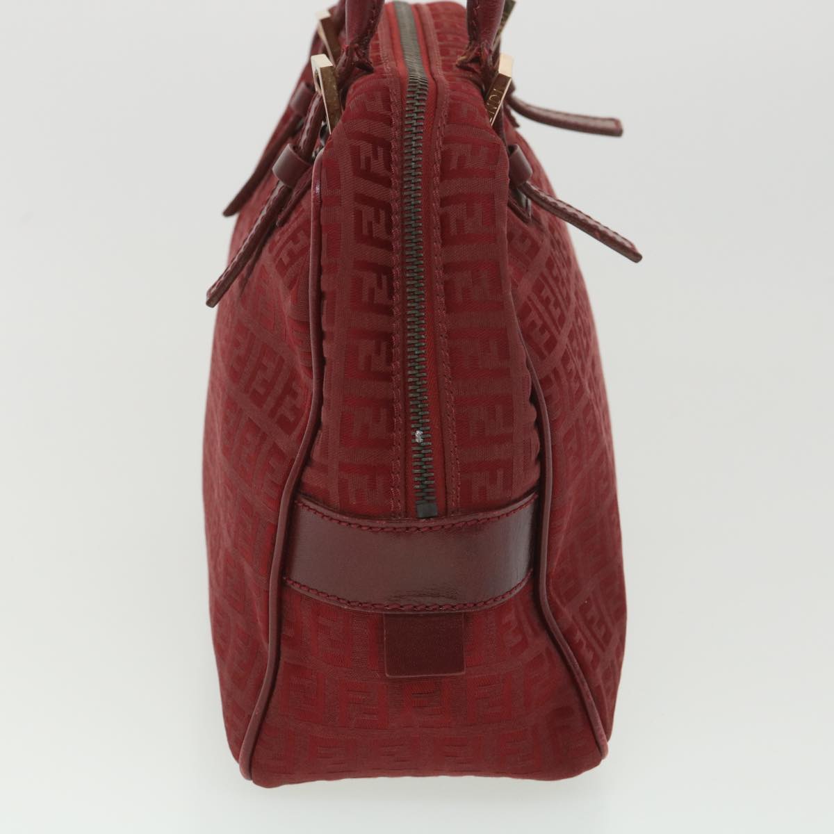 FENDI Zucchino Canvas Hand Bag Red Auth rd4396