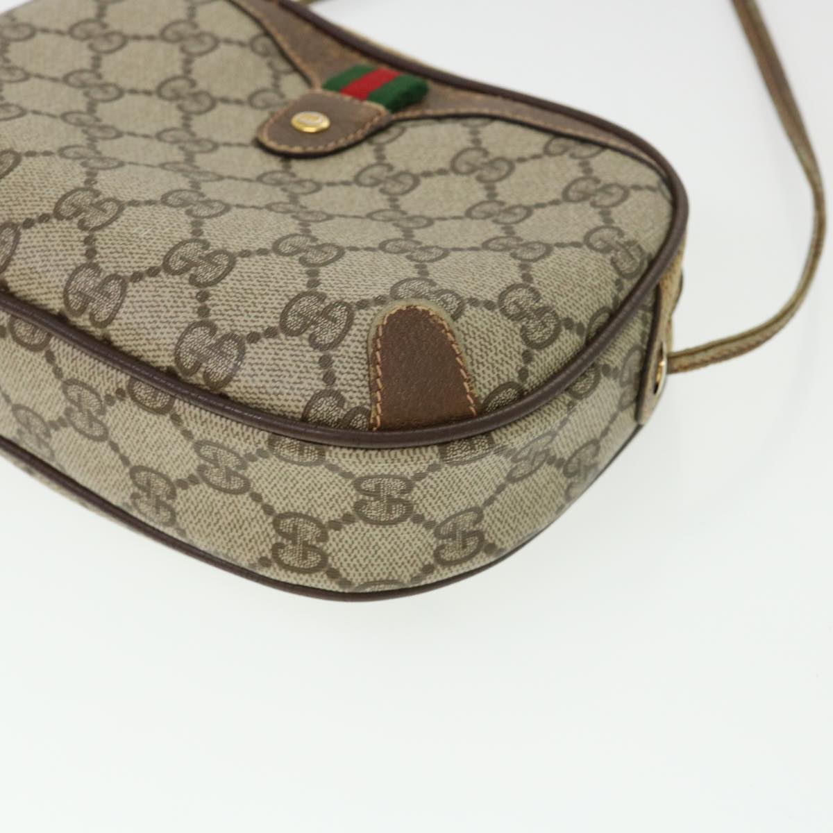 GUCCI Web Sherry Line GG Canvas Shoulder Bag PVC Leather Beige Green Auth rd4502