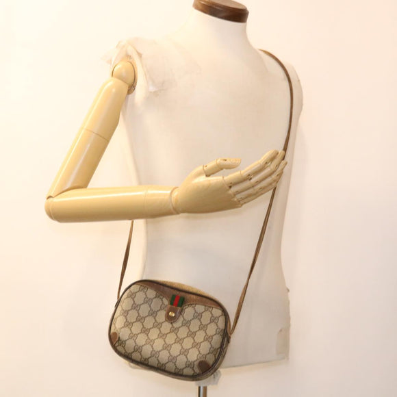 GUCCI Web Sherry Line GG Canvas Shoulder Bag PVC Leather Beige Green Auth rd4502