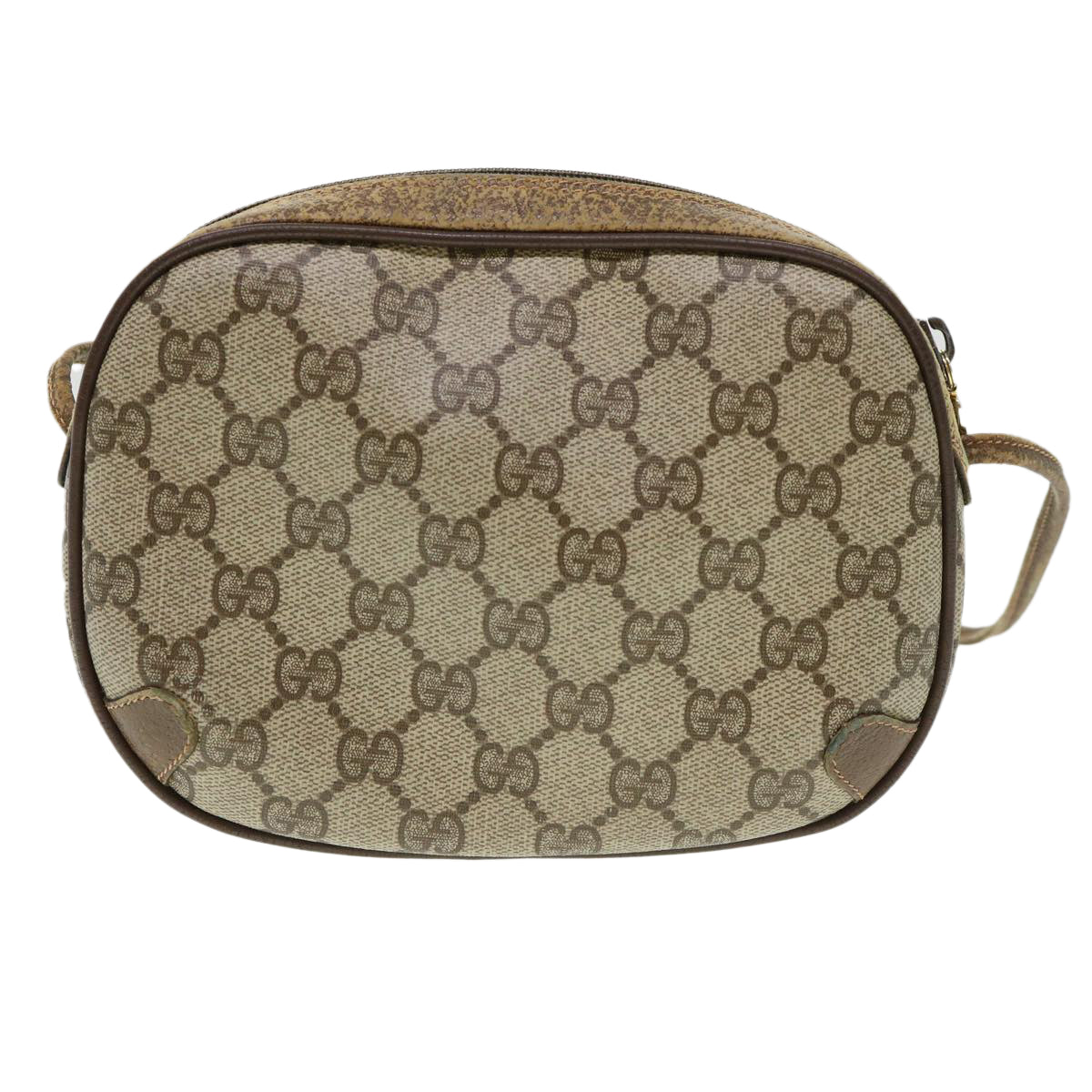 GUCCI Web Sherry Line GG Canvas Shoulder Bag PVC Leather Beige Green Auth rd4502