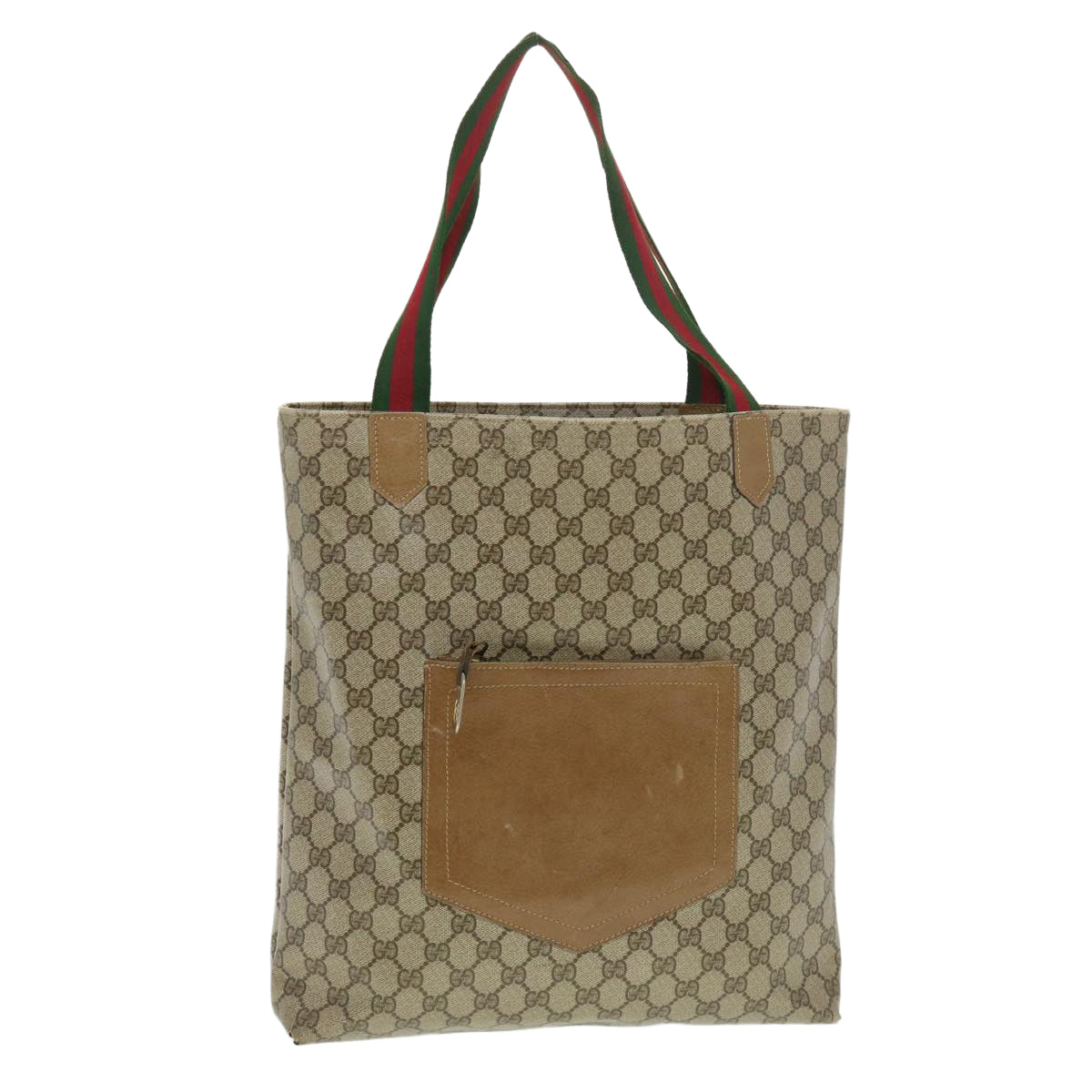 GUCCI Web Sherry Line GG Canvas Tote Bag PVC Leather Beige Green Red Auth rd4576