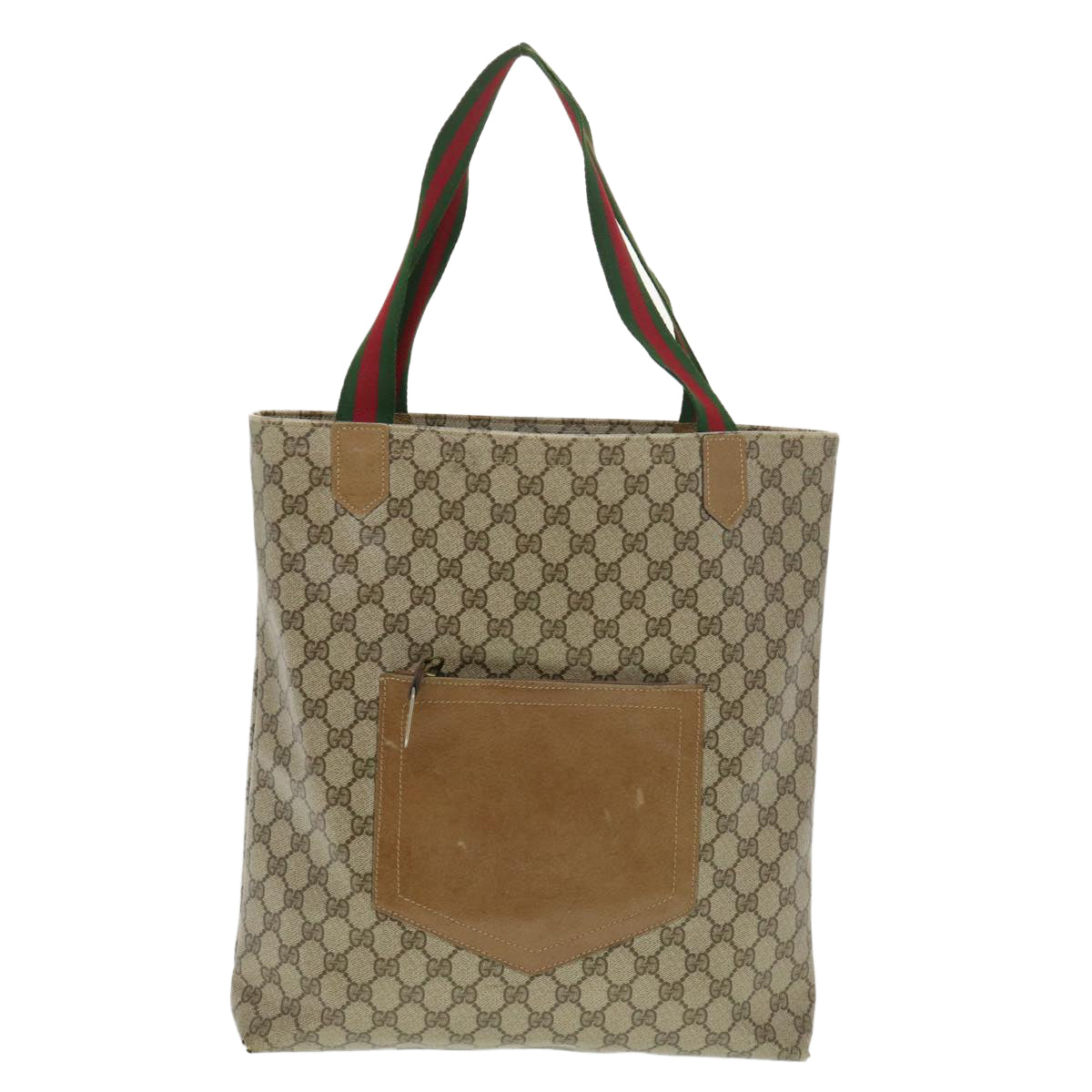 GUCCI Web Sherry Line GG Canvas Tote Bag PVC Leather Beige Green Red Auth rd4576