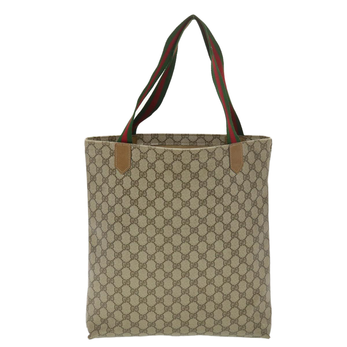 GUCCI Web Sherry Line GG Canvas Tote Bag PVC Leather Beige Green Red Auth rd4576 - 0