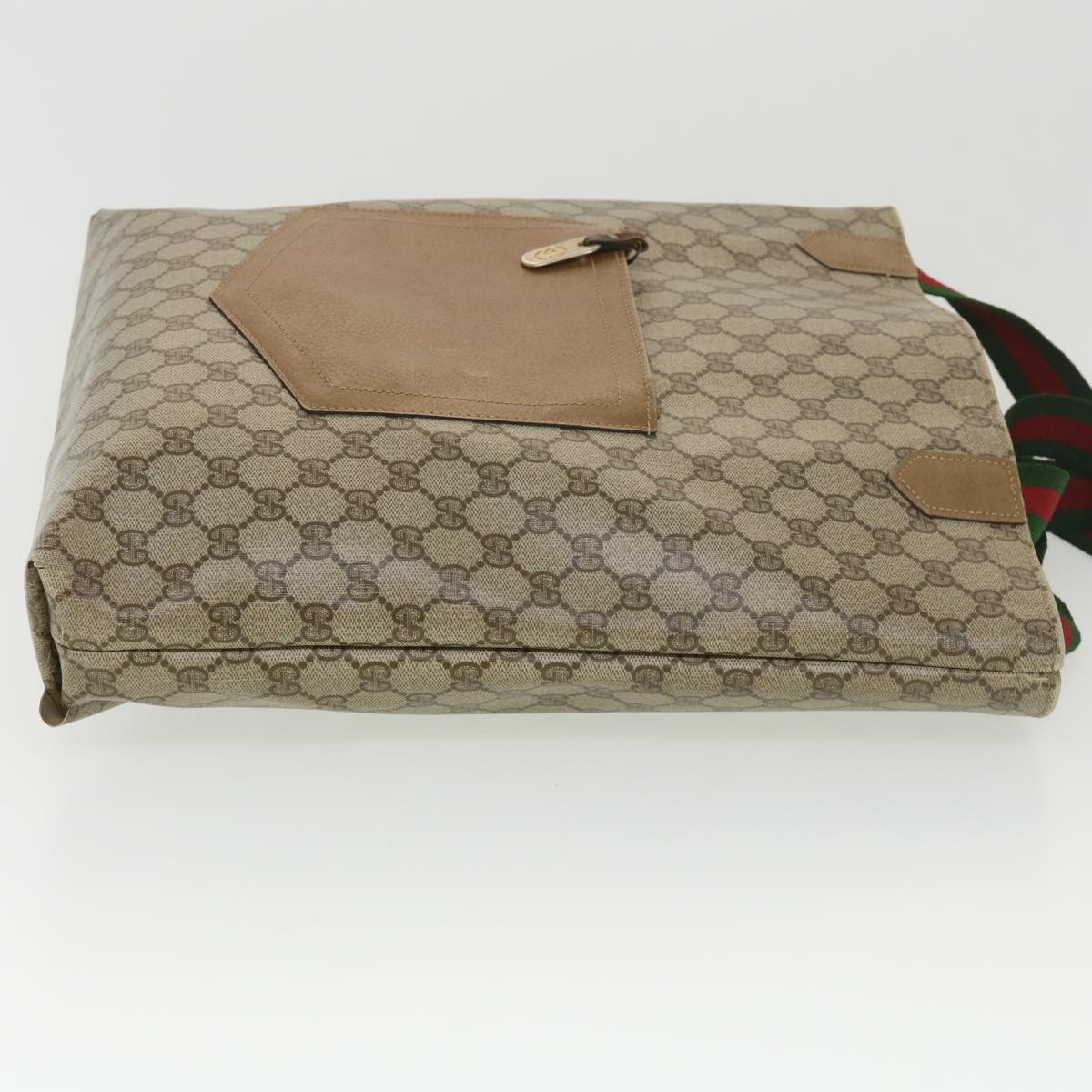 GUCCI Web Sherry Line GG Canvas Tote Bag PVC Leather Beige Green Red Auth rd4576