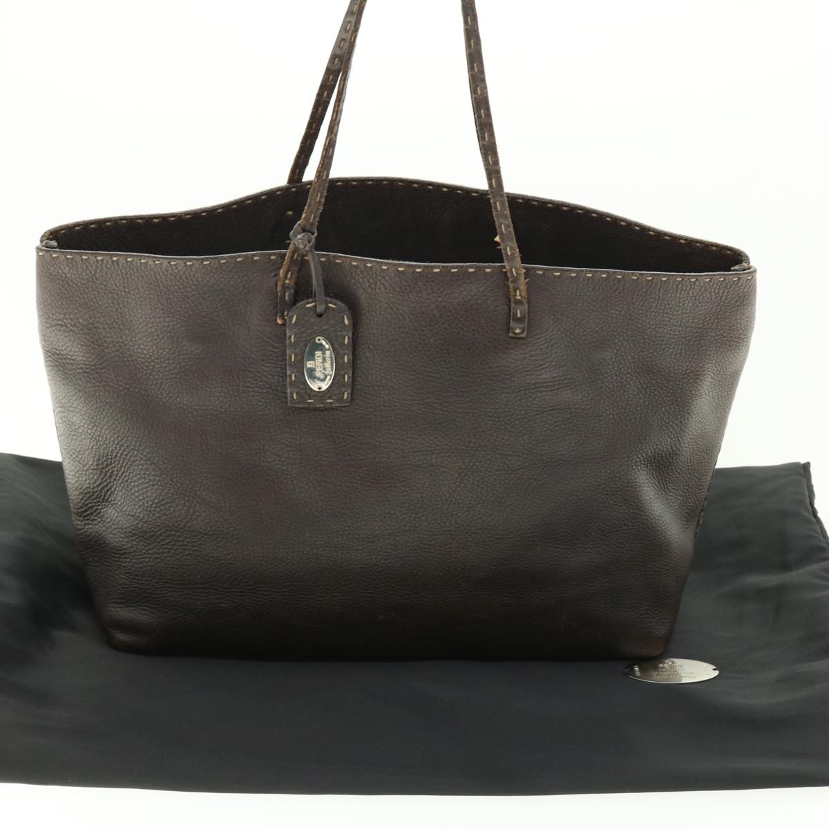 FENDI Tote Bag Leather Brown Auth rd4683