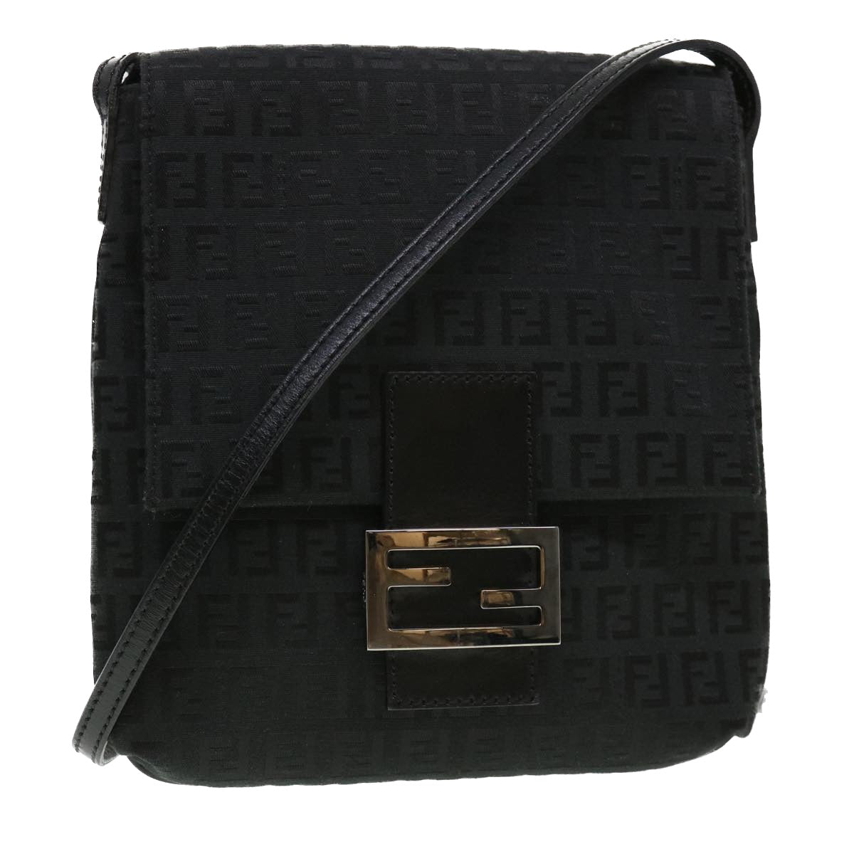 FENDI Zucchino Canvas Shoulder Bag Black 2288-8BT075-JQ5-088 Auth rd4687