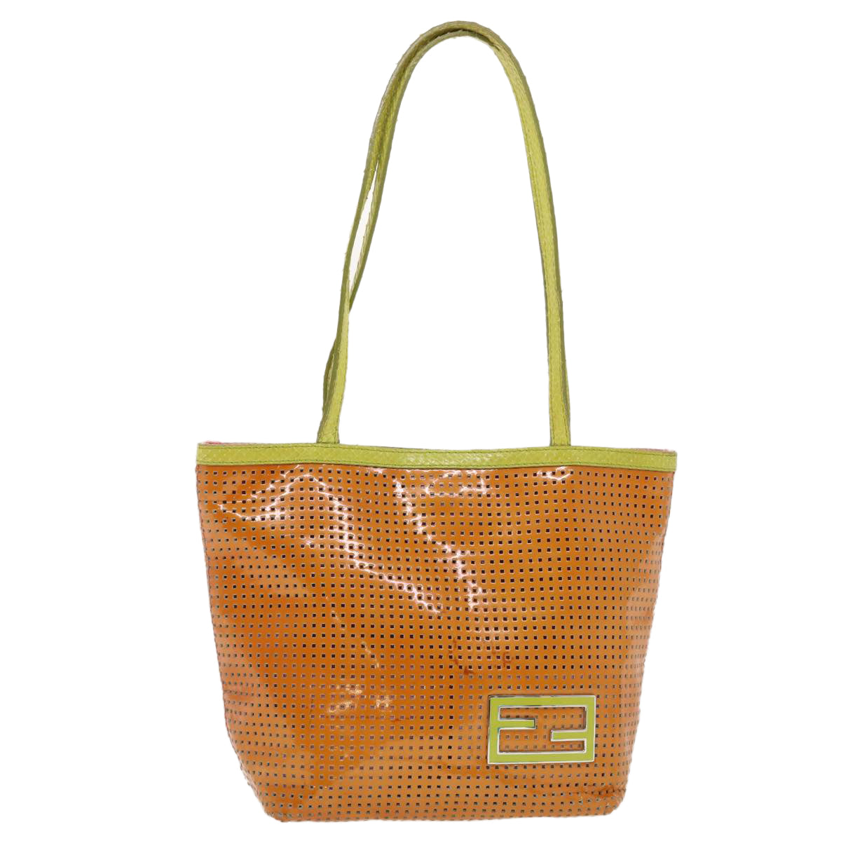 FENDI punching Tote Bag Patent leather Orange 2813-26731-008 Auth rd4723