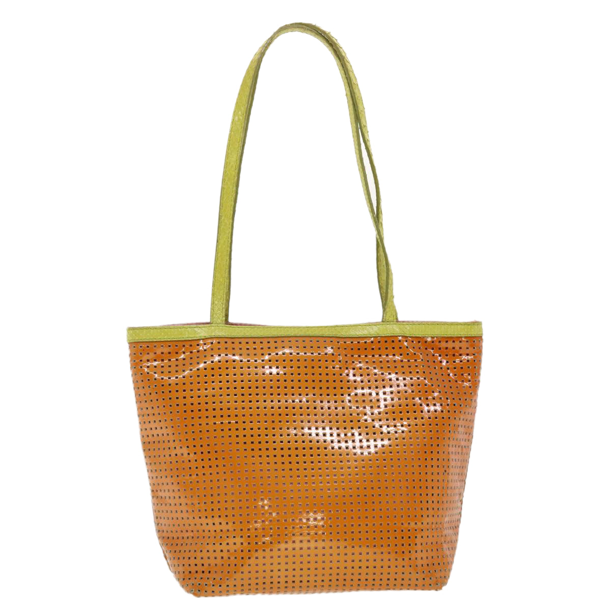 FENDI punching Tote Bag Patent leather Orange 2813-26731-008 Auth rd4723 - 0