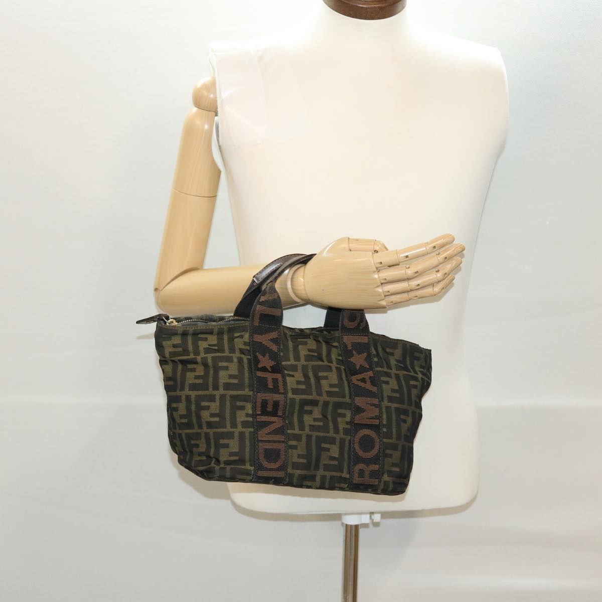 FENDI Zucca Canvas Hand Bag Black Brown Auth rd4762