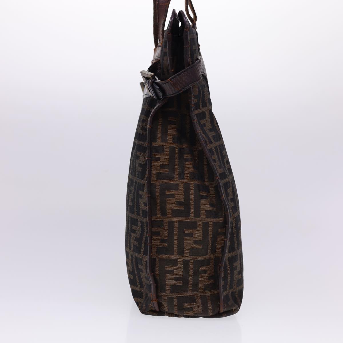 FENDI Zucca Canvas Tote Bag Nylon Brown Black Auth rd4786