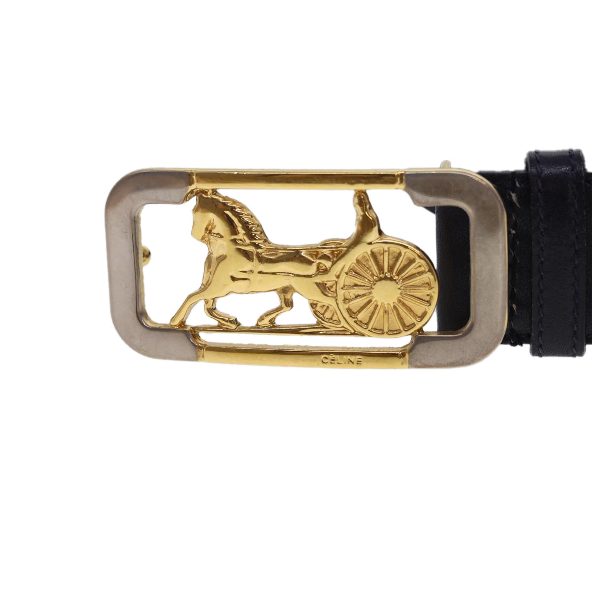 CELINE Horse Carriage Belt Leather 33.9"" Navy Auth rd4792