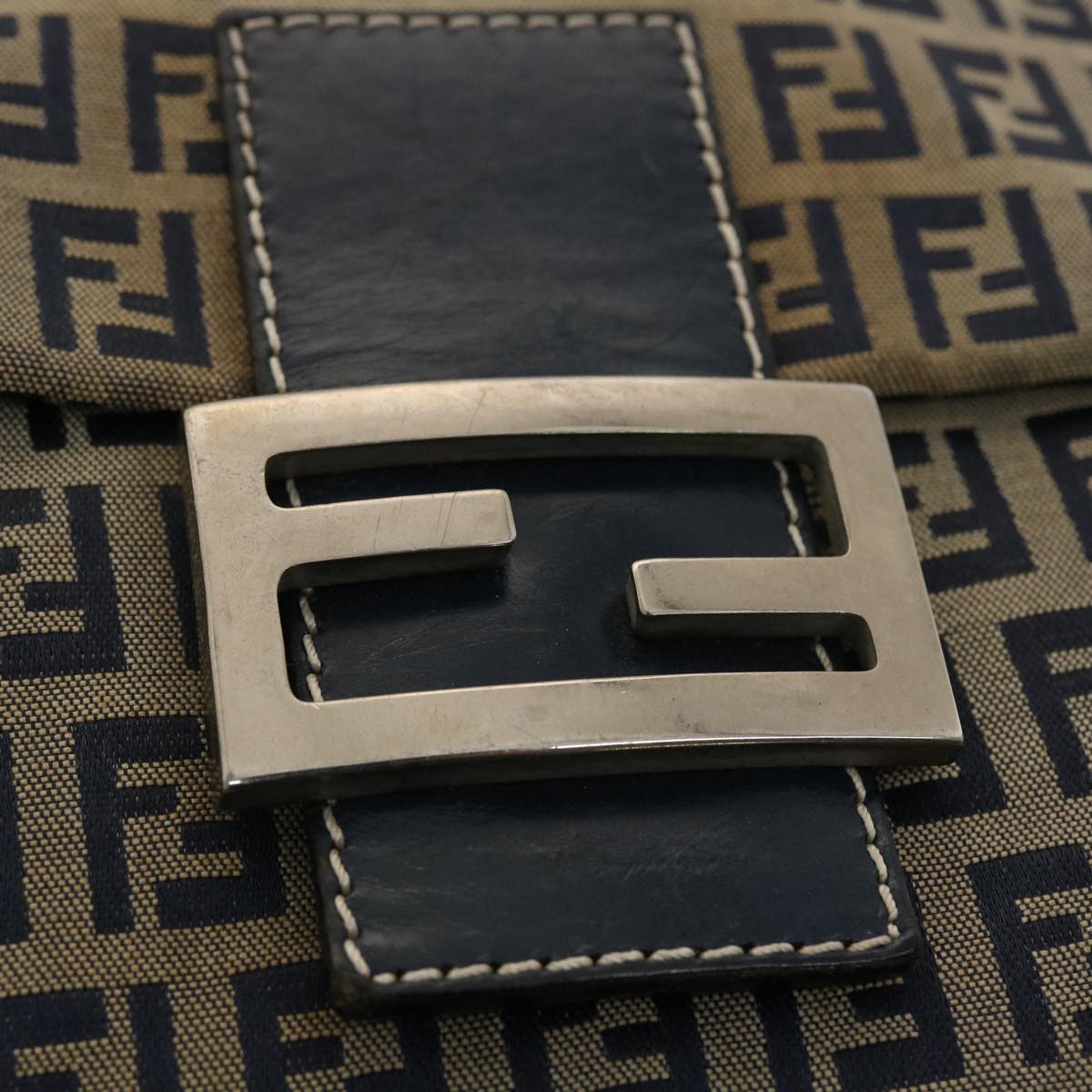 FENDI Zucchino Canvas Mamma bucket Shoulder Bag Navy 2390.26730.018 Auth rd4873