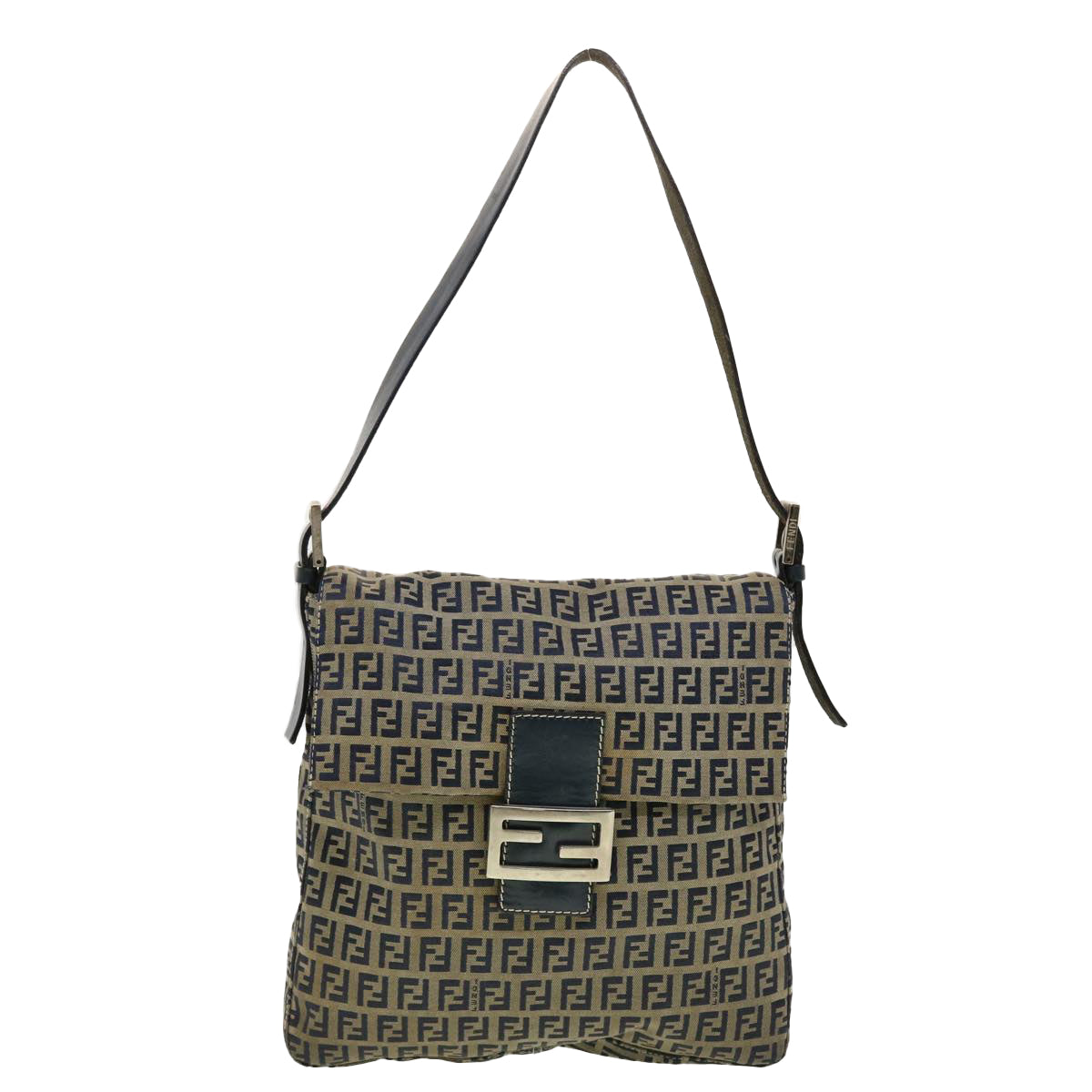 FENDI Zucchino Canvas Mamma bucket Shoulder Bag Navy 2390.26730.018 Auth rd4873