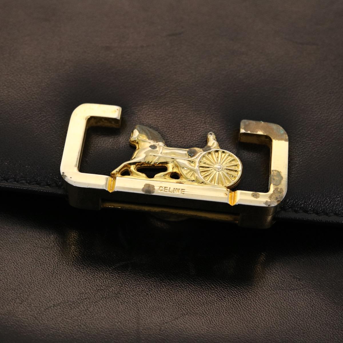 CELINE Horse Carriage Shoulder Bag Leather Black Auth rd4883