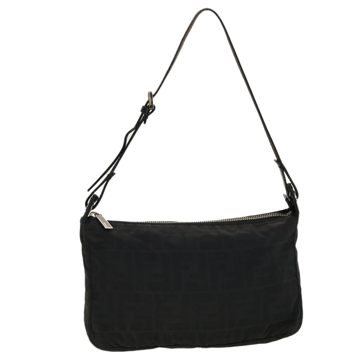 FENDI Zucca Canvas Shoulder Bag Black 2241-26617099 Auth rd4911