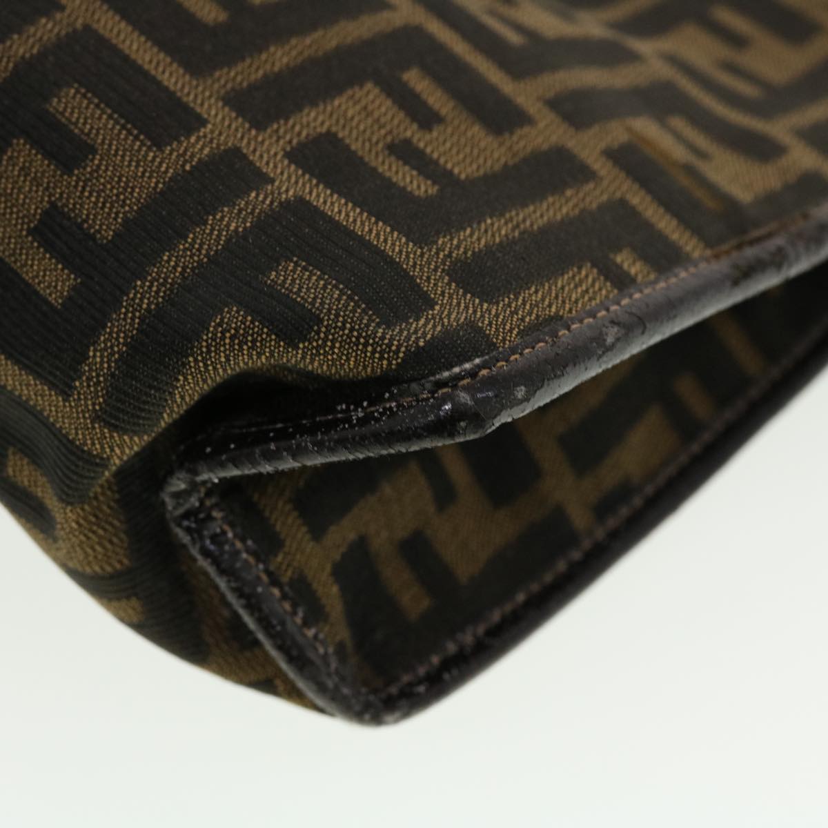 FENDI Zucca Canvas Clutch Bag Black Brown Auth rd4921