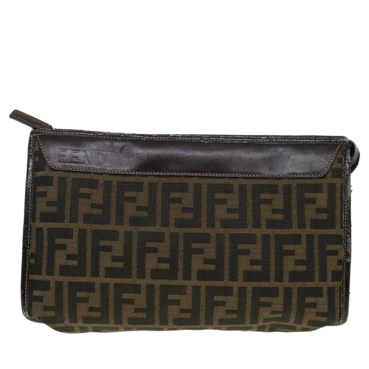 FENDI Zucca Canvas Clutch Bag Black Brown Auth rd4921