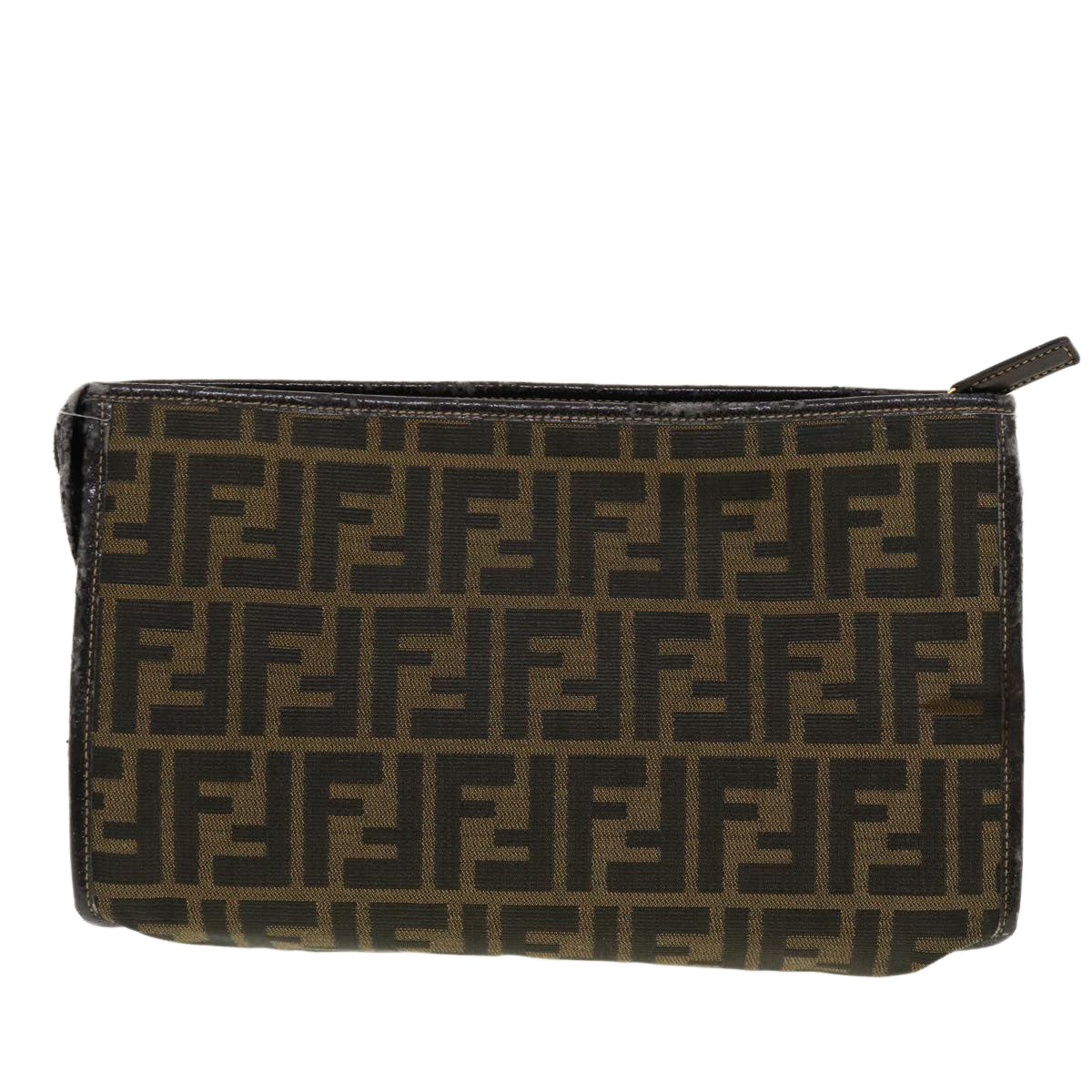 FENDI Zucca Canvas Clutch Bag Black Brown Auth rd4921 - 0