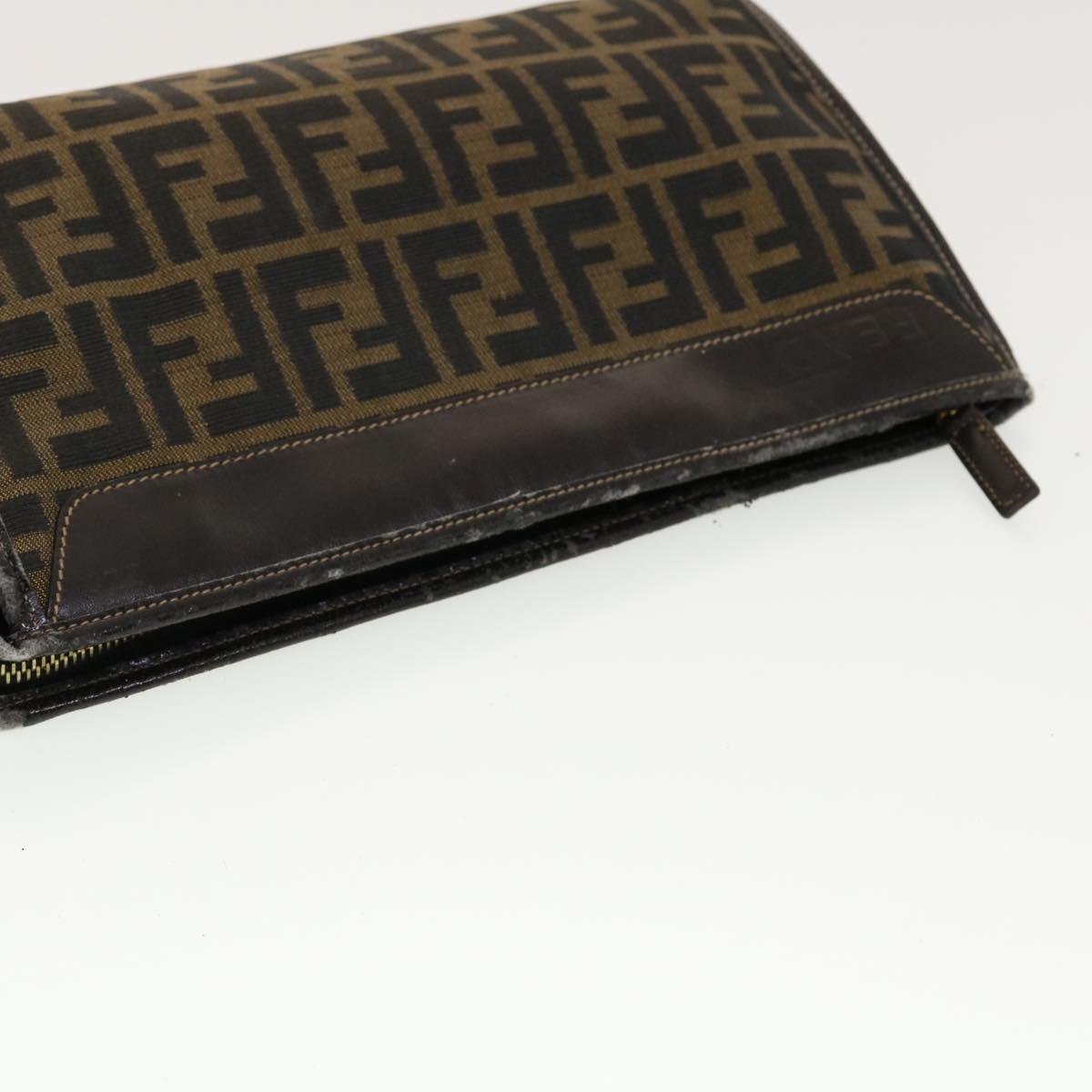 FENDI Zucca Canvas Clutch Bag Black Brown Auth rd4921