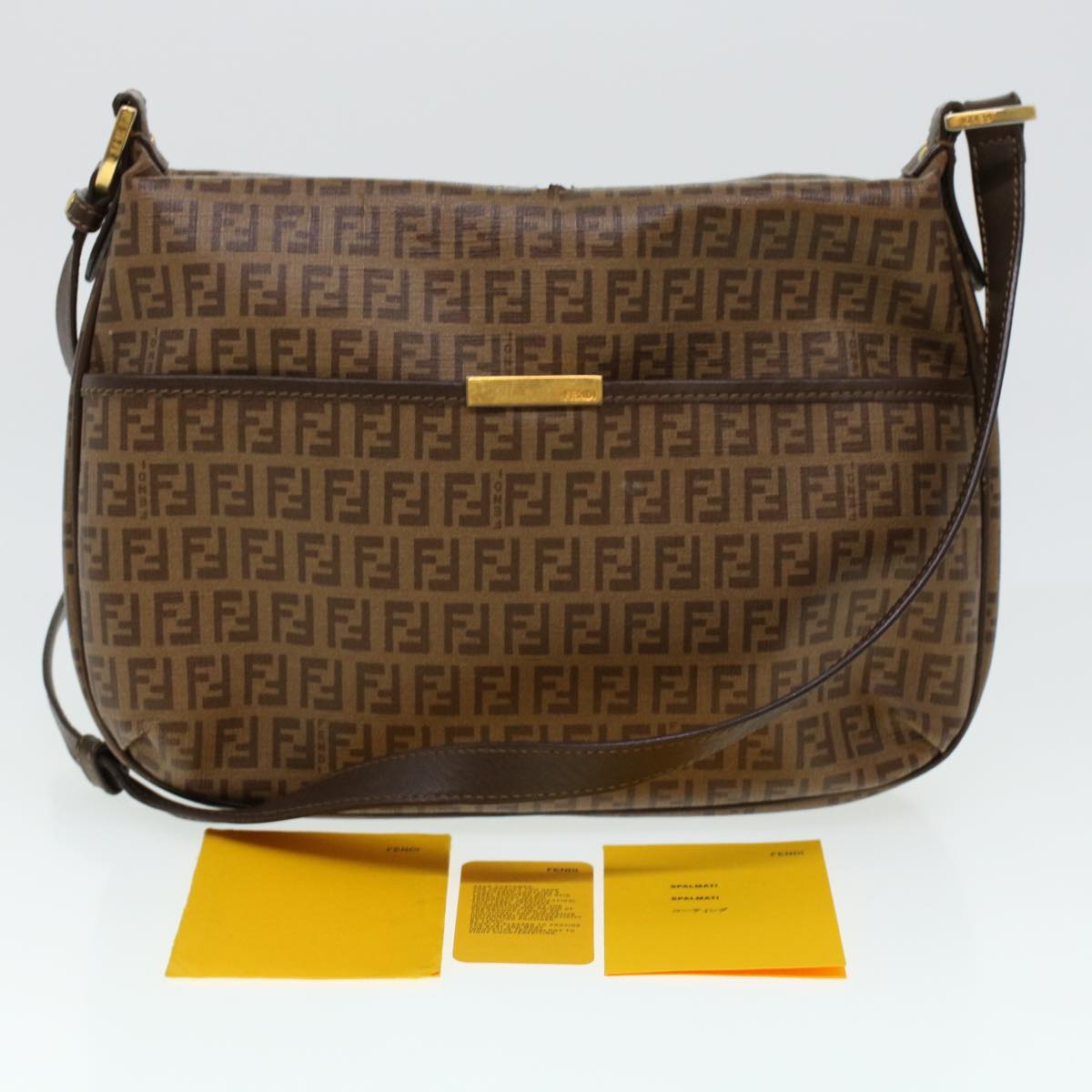 FENDI Zucchino Canvas Shoulder Bag Brown 8BT206-FB5 129-2580 Auth rd4934