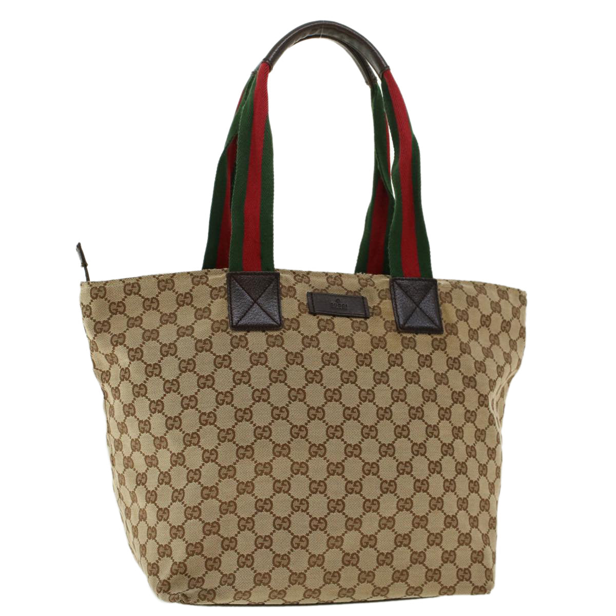 GUCCI GG Canvas Web Sherry Line Tote Bag Beige Red Green 131231 Auth rd5000