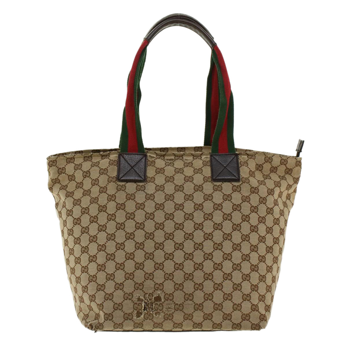 GUCCI GG Canvas Web Sherry Line Tote Bag Beige Red Green 131231 Auth rd5000 - 0