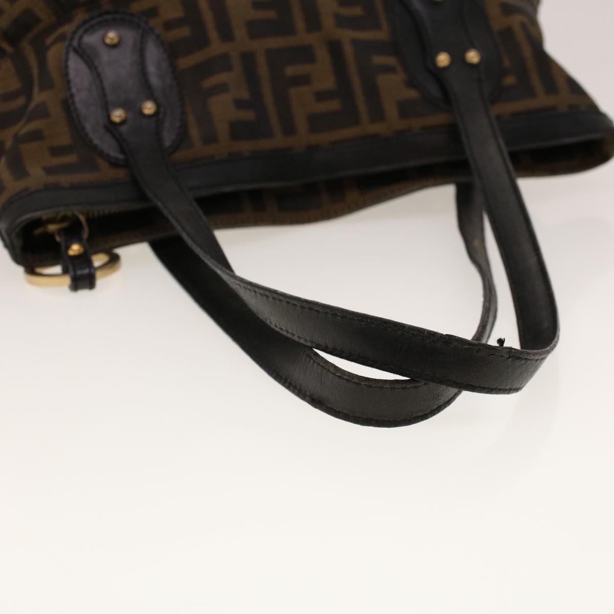 FENDI Zucca Canvas Shoulder Bag Black Brown Auth rd5025